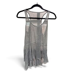 Free People We The Free Blue & White Striped Ruffle Bottom Tank Blouse‎